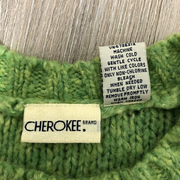 Vintage Size Medium Wool Blend Sweater Lime Green Chunky Cable Knit Cherokee - Picture 5 of 6